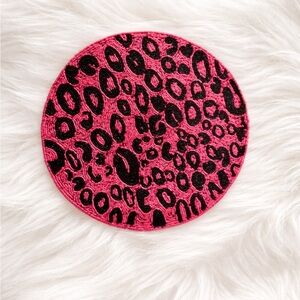 Pink and Black Leopard Print Round Mat